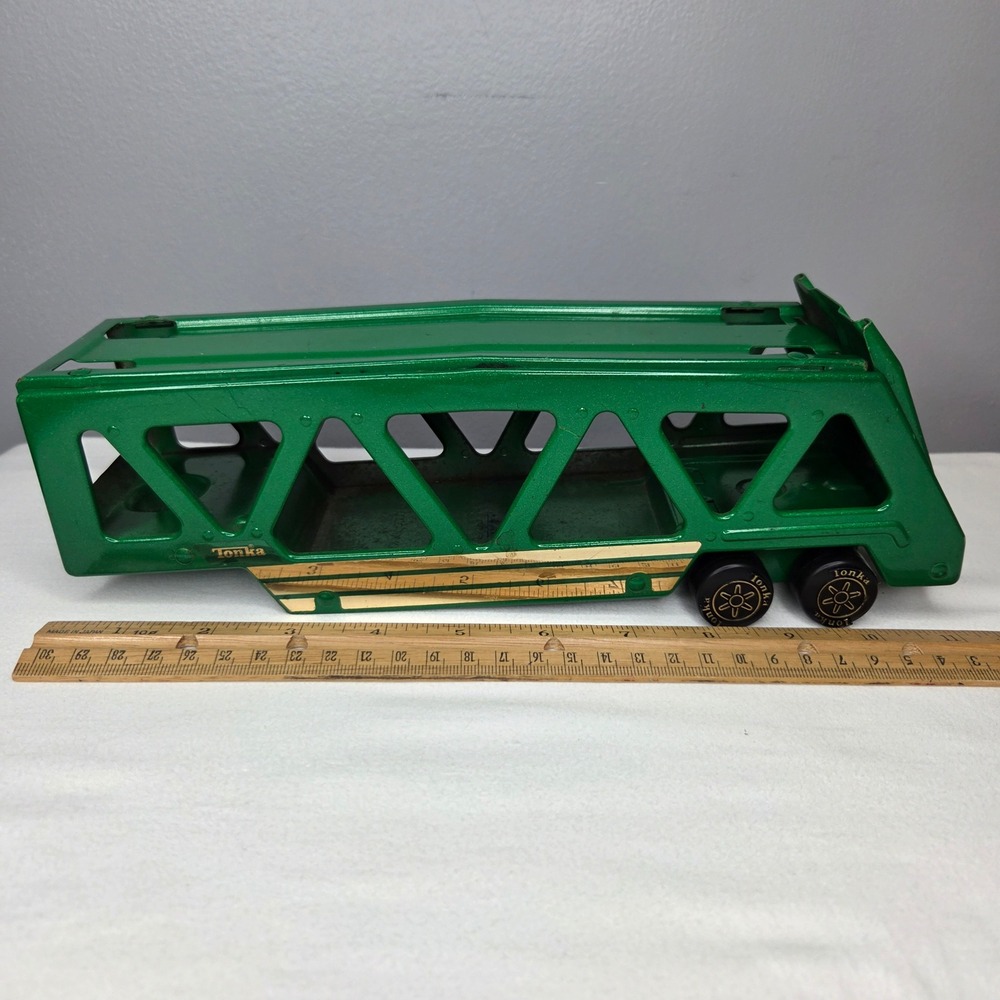 Vtg 1982 Tonka Metallic Green Pressed Steel Semi Car Trailer 58070 12" Kenworth